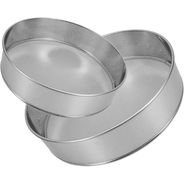 Velocity 2 Pcs Stainless Steel Drum Sieve with Fine Mesh, Strong and Stable Round Shape Flour Sifter for Baking and Kitchen Use