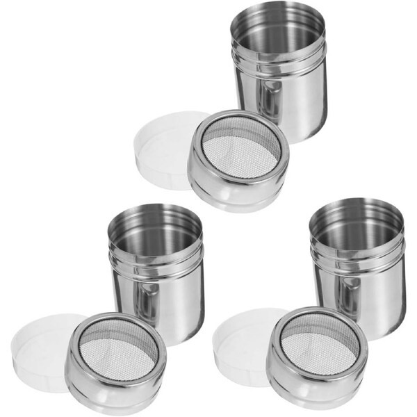 Velocity 3 Pcs Stainless Steel Powder Shaker with Lid, Fine Mesh Spice Sifter for Baking Flour, for Baking and Coffee Bar Use