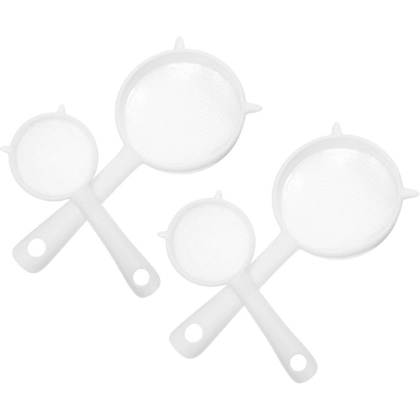 Velocity 4 Pcs Fine Mesh Flour Strainer Set with Handle, White Plastic Food Sieve for Kitchen Tasks and Baking