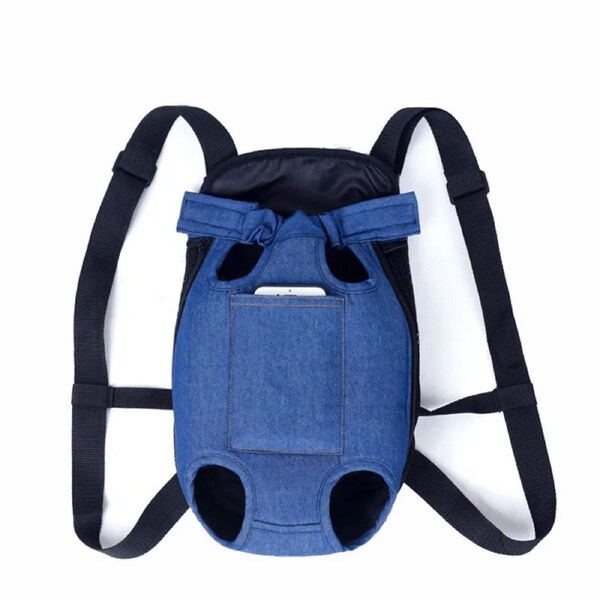 Anypet Navy Denim Pet Carrier Backpack Medium With Front Pocket