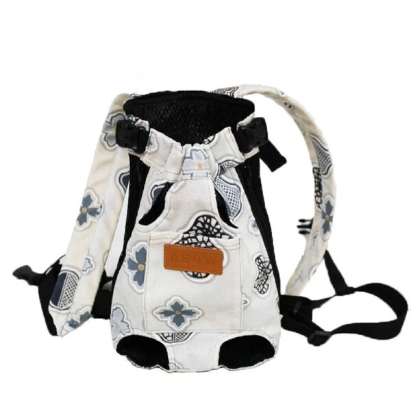 Anypet Medium Grey Flower Pattern Denim Pet Carrier Backpack With Pockets