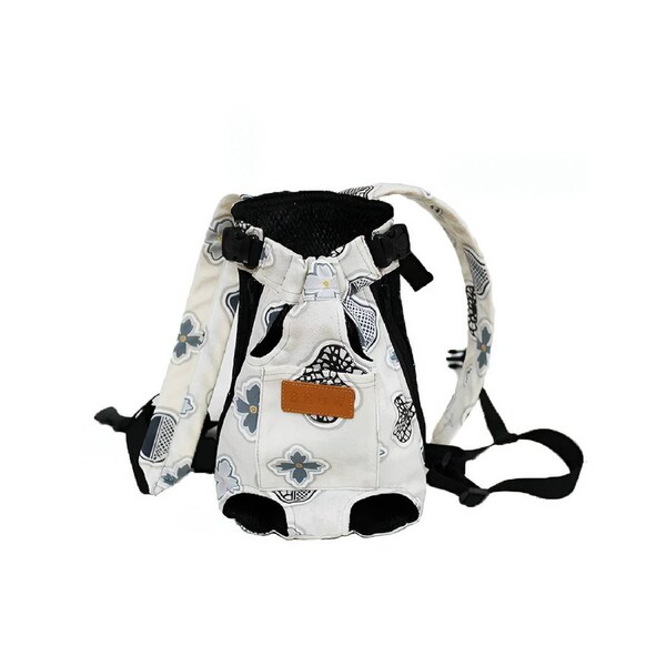 Anypet Small Grey Flower Pattern Denim Pet Carrier Backpack With Pockets