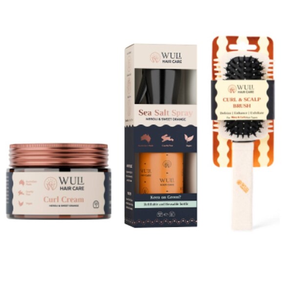 Wuli Curl Cream, Sea Spray and Curl Brush Bundle - Neroli & Sweet Orange