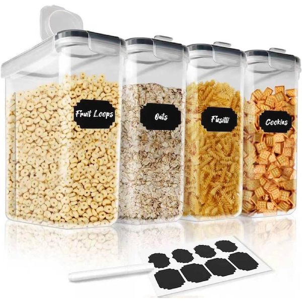 CARLA HOME Airtight Cereal Storage Containers - 4 Pack, 2.5L with Pouring Lids
