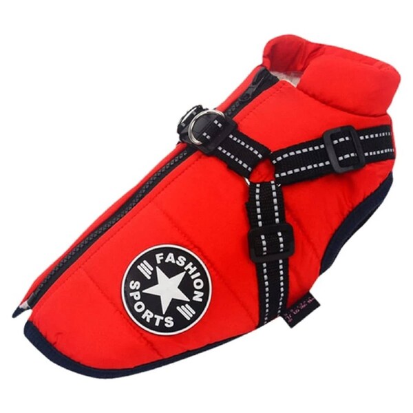 Deal365 Size L Red Small Dog Jacket with Harness Outdoor Dog Sport Vest