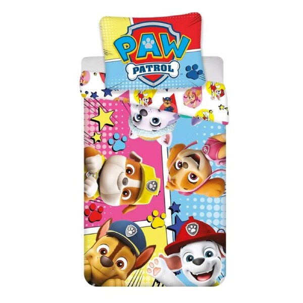 Paw Patrol Comic Faces Cotton Quilt Cover Set Toddler Bed Size