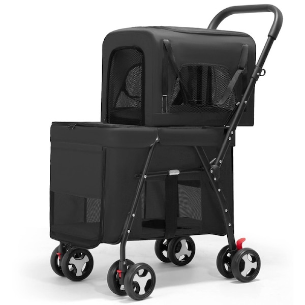 Advwin Pet Stroller Dog Pram Large Cat Carrier Travel Foldable 4 Wheels Double