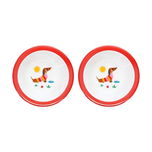 2PK Rex London Melamine Bowl Sausage Dog Child Friendly Dining Serveware 16.5cm