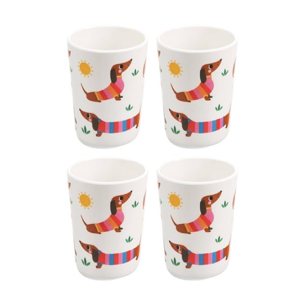 4PK Rex London Melamine Beaker Sausage Dog Design 200ml Toddler Cup Drinkware