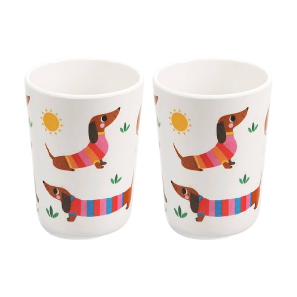 2PK Rex London Melamine Beaker Sausage Dog Design 200ml Toddler Cup Drinkware