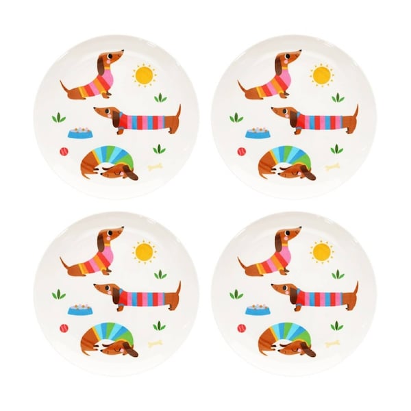 4PK Rex London Melamine Plate Sausage Dog Durable Kids Dining Serveware 21.5cm