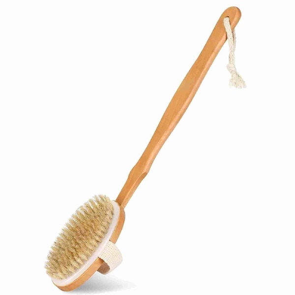 Body Bath Brush Scrub Back Massager Scrubber Long Handle Natural Wooden Shower
