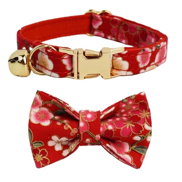 Anypet Floral Red Bow Cat Collar Small With Bell