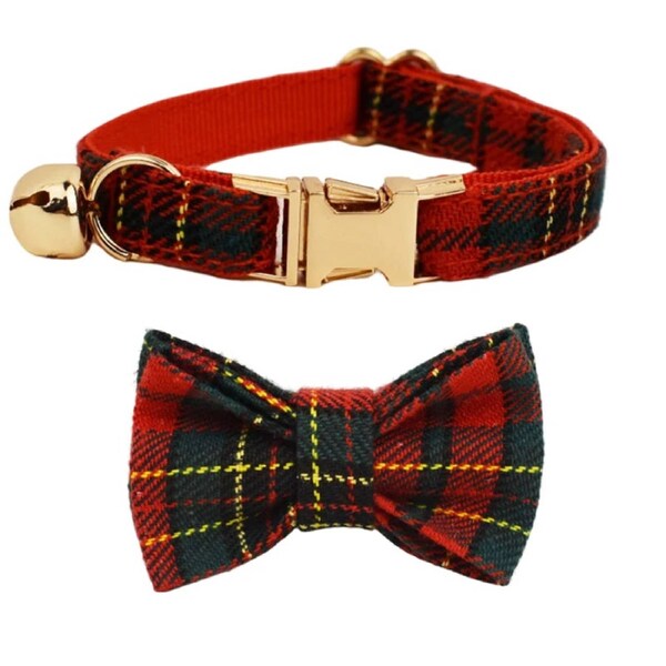 Anypet Checked Red Bow Cat Collar Large With Bell