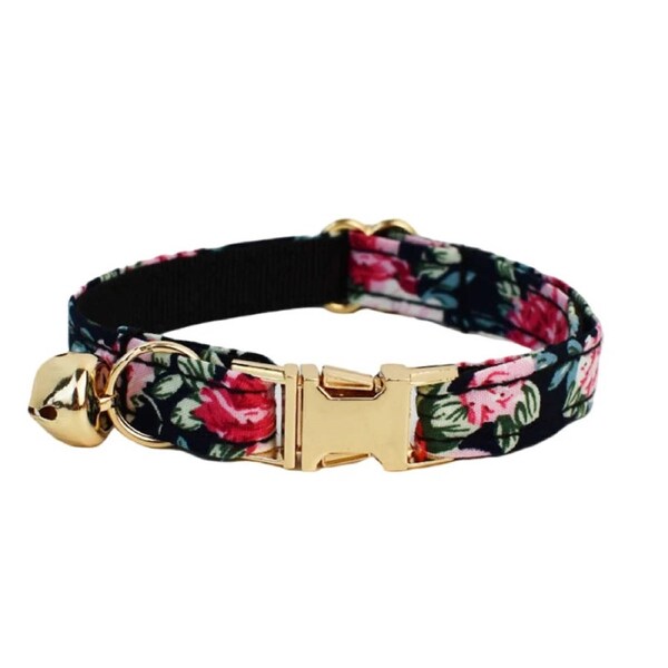 Anypet Floral Black Cat Collar Small With Bell