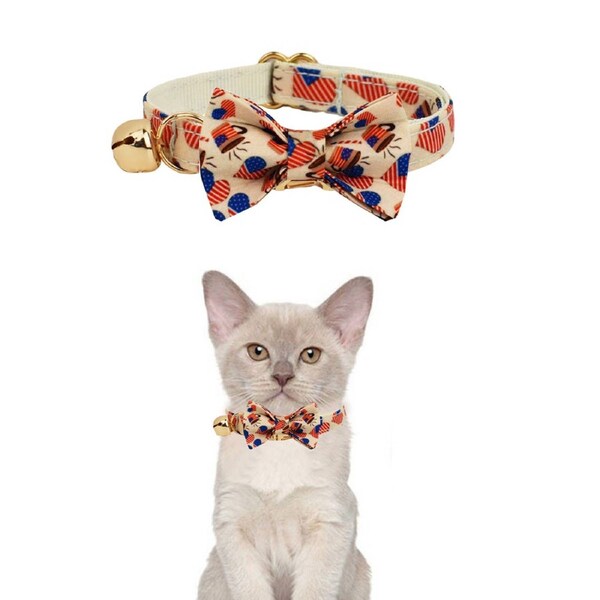Anypet Flag Heart Bow Cat Collar Large With Bell