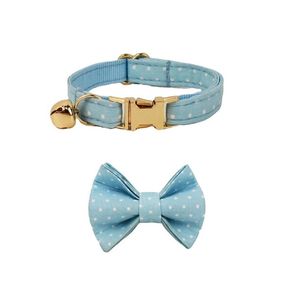 Anypet Dotted Light Blue Bow Cat Collar Large With Bell