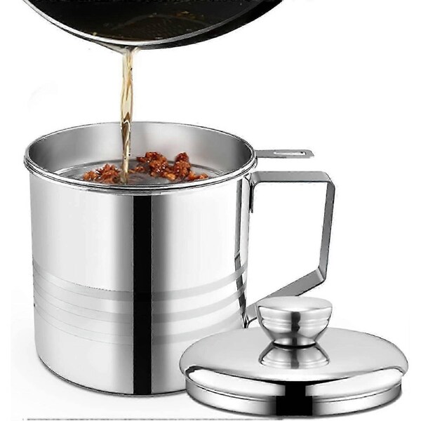 ESTONE 1.2L Stainless Steel Grease Tank with Fine Mesh Filter for Cooking Oil