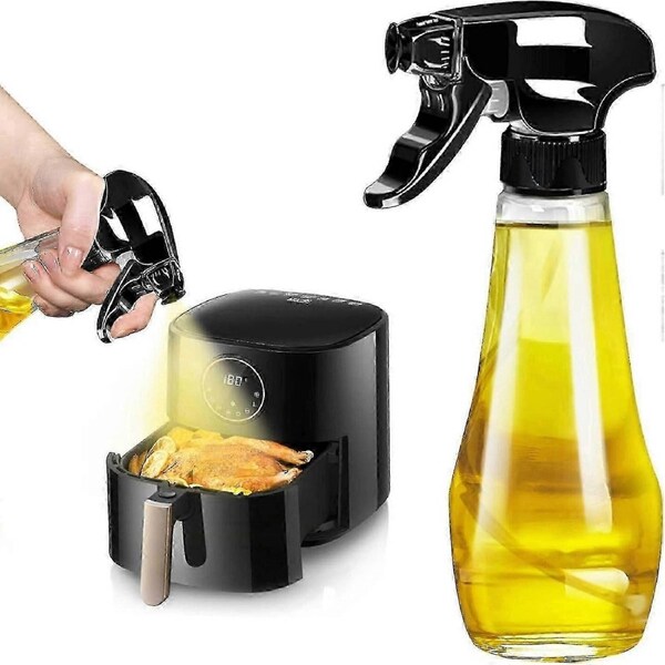 ESTONE New Oil Sprayer Black Oil Spray Bottle, 200 ml Upgraded Oil Sprayer for Cooking Oil, Glass Oil Spray for Hot Air Fryer