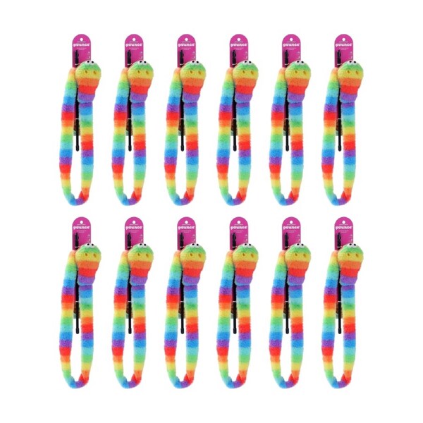 12PK Paws And Claws Pounce Rainbow Pet Cat Toy Dangler Wand Plush 1.5m