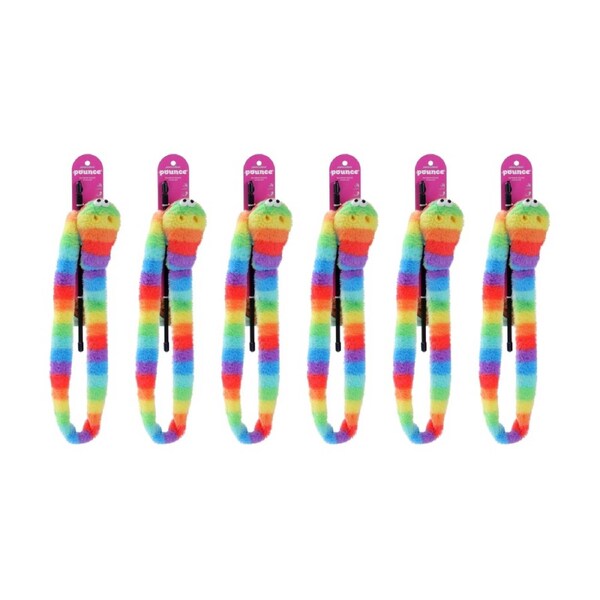 6PK Paws And Claws Pounce Rainbow Pet Cat Toy Dangler Wand Plush 1.5m