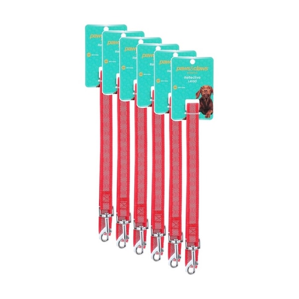 6PK Paws And Claws Reflective Pet Dog Lead Assorted 120cmx2cm
