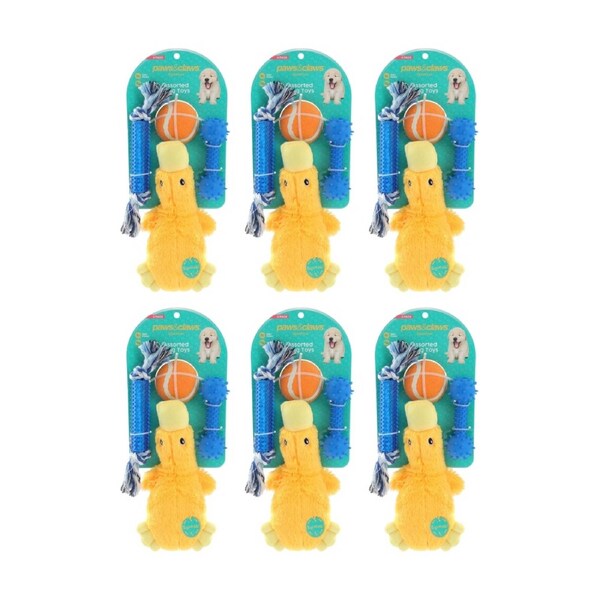 6x 4pc Paws And Claws Pet Dog Toys Plush Rope TPR Baton Ball Assorted