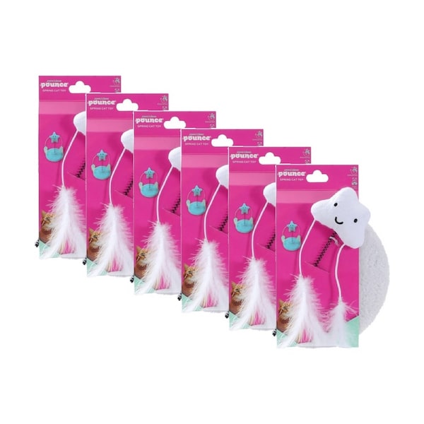 6PK Paws And Claws Pounce Plush Spring Pet Cat Toy Assorted 19x20cm
