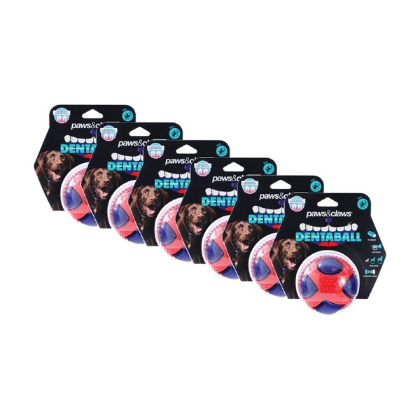 6PK Paws And Claws Dentaball Pet Dog Toy Sensory Ball Squeaky Dental Care 8.5cm