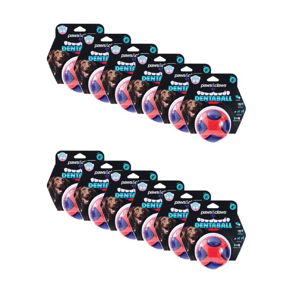 12PK Paws And Claws Dentaball Pet Dog Toy Sensory Ball Squeaky Dental Care 8.5cm