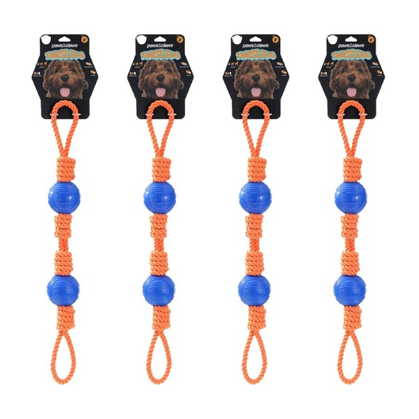4PK Paws And Claws Twist Tug Double Loop Rope Pet Dog Toy Durable 69x7cm