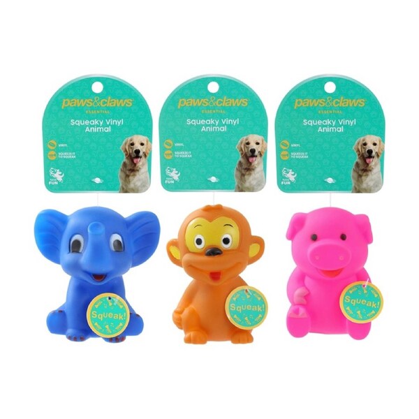 6PK Paws And Claws Vinyl Animal Pet Dog Cat Toy Built-In Squeaker 11x10x8cm