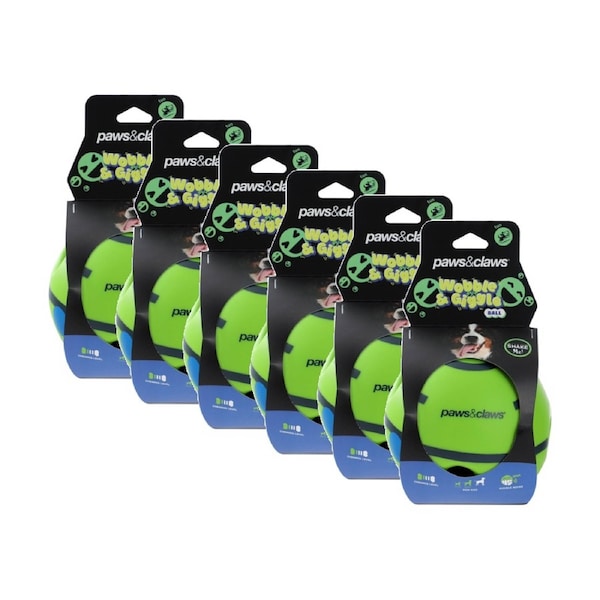 6PK Paws And Claws Wobble Giggle Pet Dog Ball Toy Shake For Sound 14cm