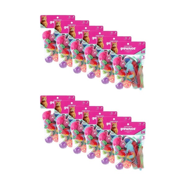 12x 24pc Paws And Claws Pounce Mega Mix Pet Cat Toys Assorted 23x15cm 73g
