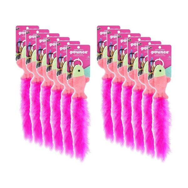 12PK Paws And Claws Pounce Plush Finger Dangler Pet Cat Toy Boa Assorted 4x54cm