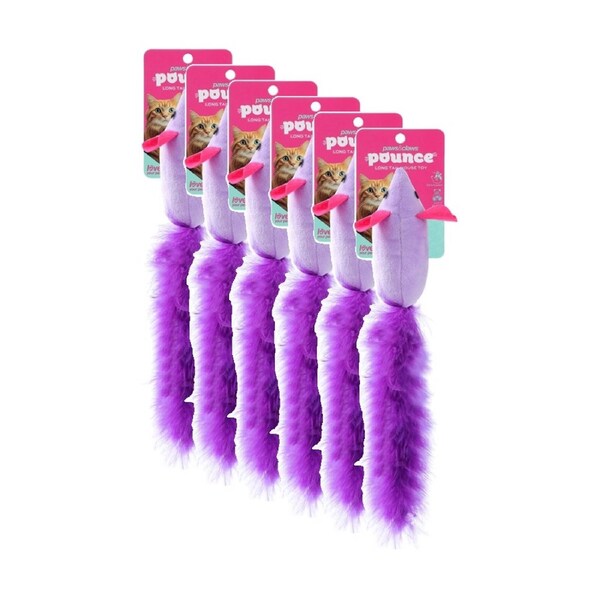 6PK Paws And Claws Pounce Long Tail Mouse Plush Pet Cat Toy Assorted 12x3x4.5cm