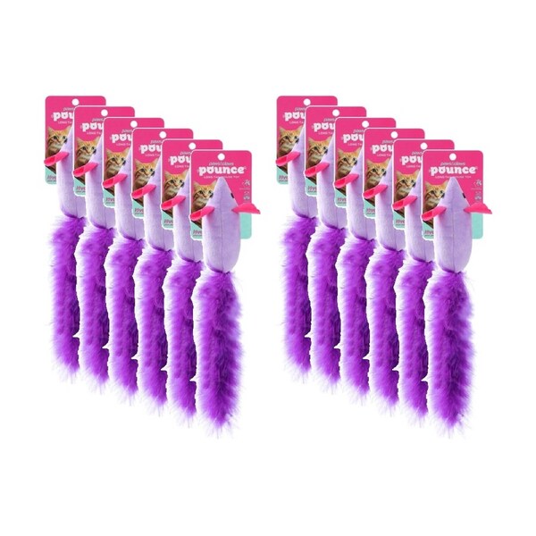 12PK Paws And Claws Pounce Long Tail Mouse Plush Pet Cat Toy Assorted 12x3x4.5cm