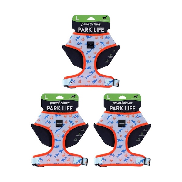3PK Paws And Claws Park Life Printed Pet Dog Harness Assorted Large 50-70cm