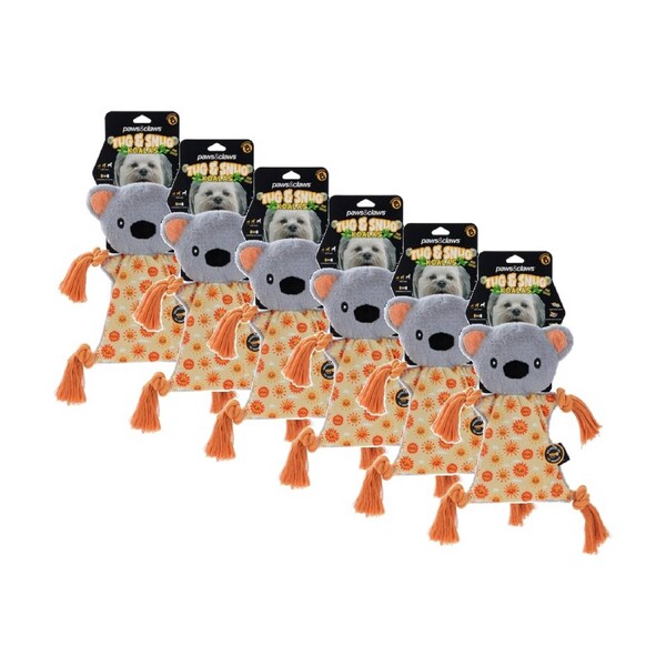 6PK Paws And Claws Plush Koala Tugger Pet Dog Toy Rope Squeak 27x27x1.5cm