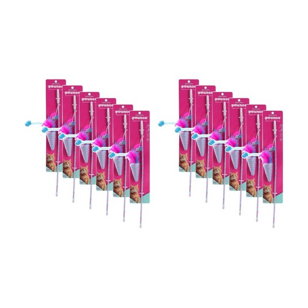 12PK Paws And Claws Pounce Tease N Dangle Cat Toy Wand Bell Assorted 46x0.4cm