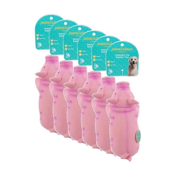 6PK Paws And Claws Squeaky Pig Rubber Latex Pet Dog Toy Durable 22cm