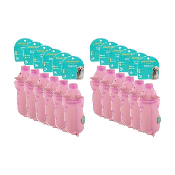 12PK Paws And Claws Squeaky Pig Rubber Latex Pet Dog Toy Durable 22cm