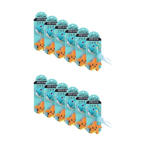 12x 2pc Paws And Claws Cara Pet Cat Sea Life Plush Toy Assorted 10x5x5cm