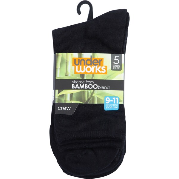 Underworks Ladies Fine Bamboo Crew Size 9-11 5 Pack