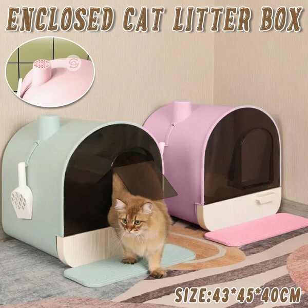 Fully Enclosed Cat Litter Pan 43cm with Drawer & Odour Control - Green