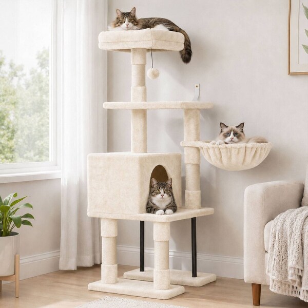 Pawz Cat Tree Cat Tower Multi-Level Cat Bed Cat Scratching Post 125cm Beige