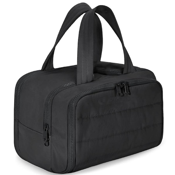 Toiletry Bag Lightweight Opening Makeup Bag Fluffy Cosmetic Storage Bag Black