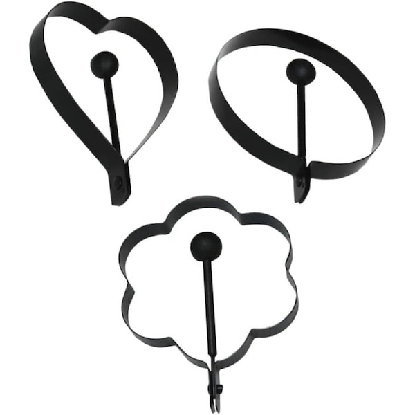 3 Pcs Stainless Steel Egg and Pancake Rings for Pancakes, Eggs Black