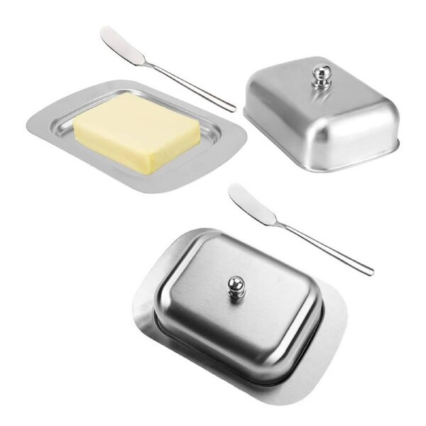 Catzon 2 Pcs Butter Dish with Lid and Butter Spreader for Countertop & Refrigerator-Stainless Steel