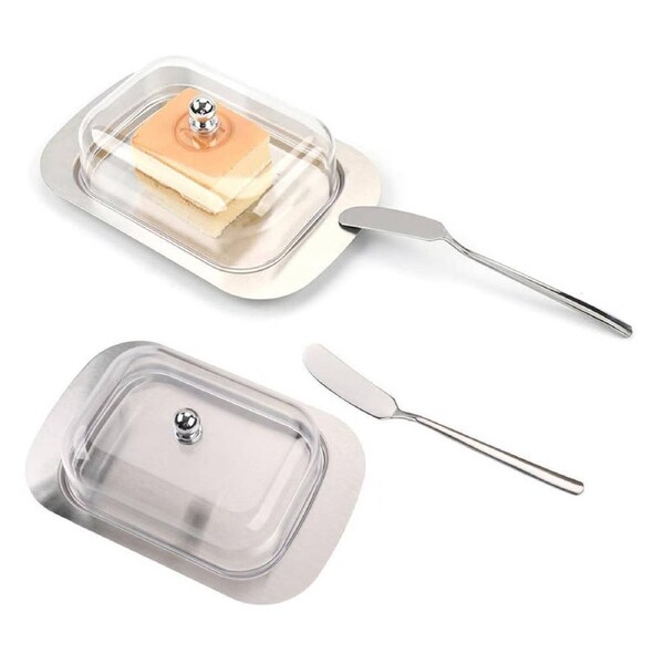 Catzon 2 Pcs Butter Dish with Lid and Butter Spreader for Countertop & Refrigerator-Transparent